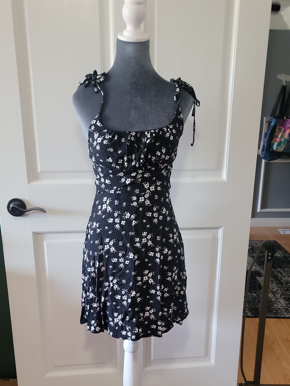 Black Floral Tie-Strap Mini Dress